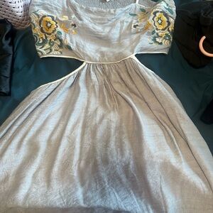 RESA Strapless Gray Dress with Yellow Floral Embroidery